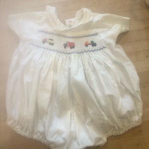 Smocked baby boy truck outfit